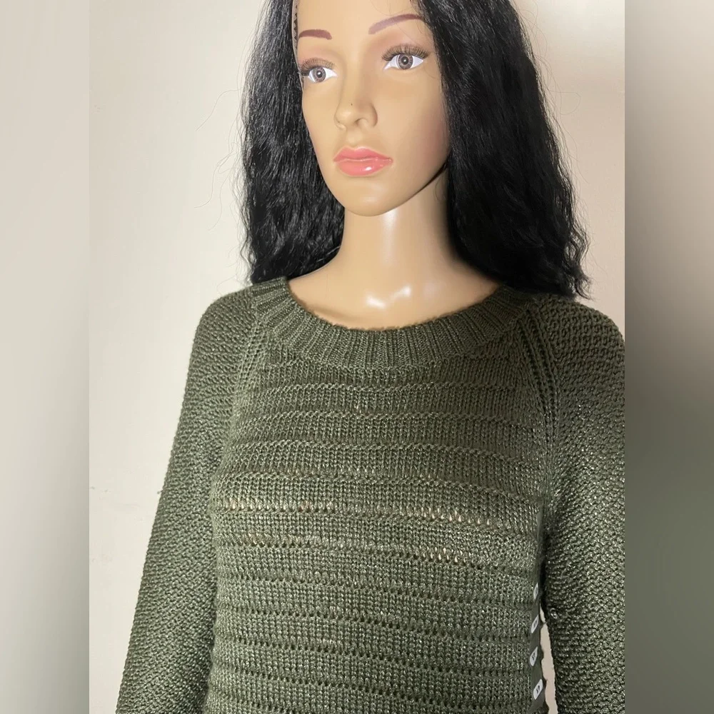 Sz S women Calvin Klein Jeans Olive Green knit Sweater - Picture 3 of 13